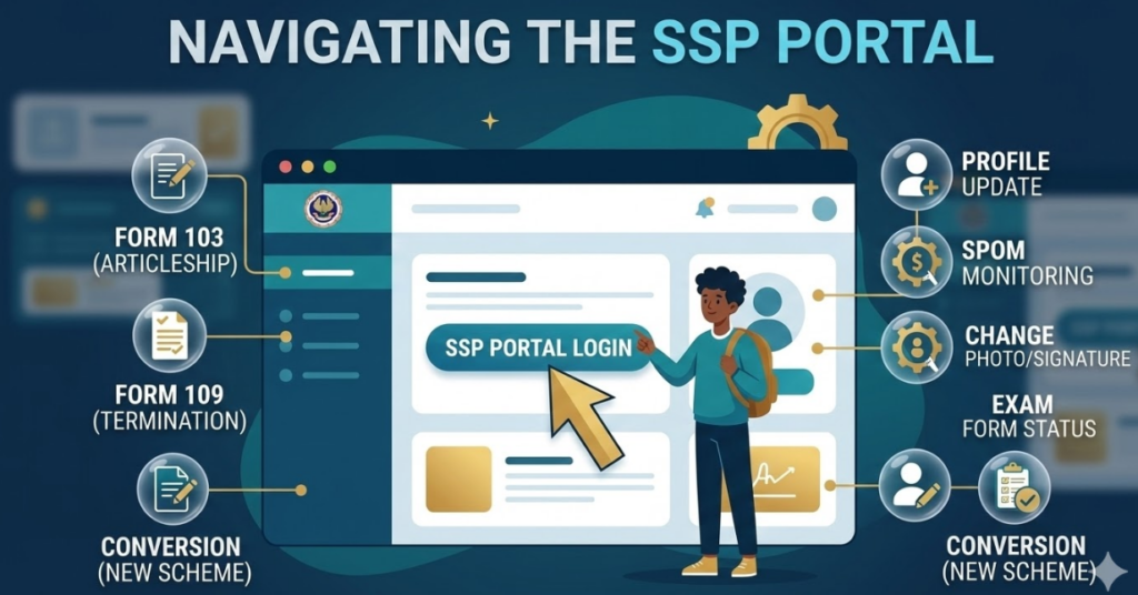 The 2026 ICAI Success Bible showing Results, SSP Portals, and CA Career Milestones for January 2026 session.